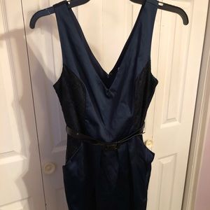 Navy Lace Belted Cocktail Party Dress